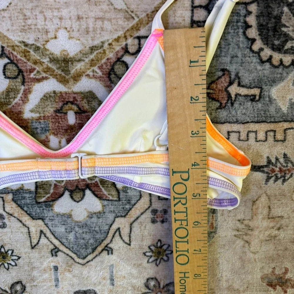 ONEONE Bikini Set Cream Neon Rainbow Stitch Cutout Triangle Top High Cut Bottoms